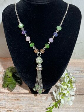 New York And Company Silver Toned Multicolor Tassel Long Fashion Necklace